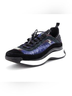 Chanel Logo Sneakers Suede and Wool 38.5